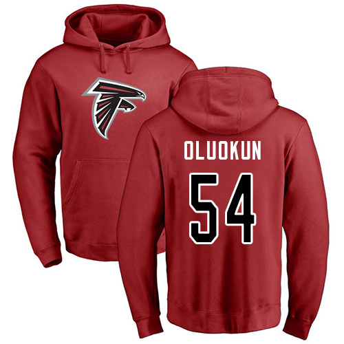 Atlanta Falcons Men Red Foye Oluokun Name And Number Logo NFL Football #54 Pullover Hoodie Sweatshirts